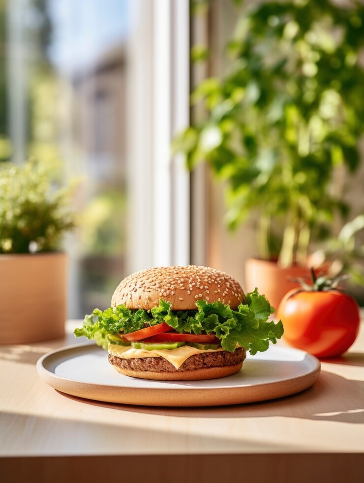 Vista di un delizioso hamburger con panini e formaggio