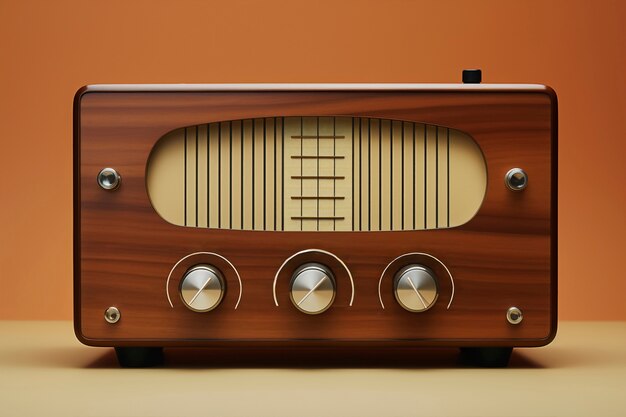 Vista di un dispositivo radio vintage in tonalità di noce