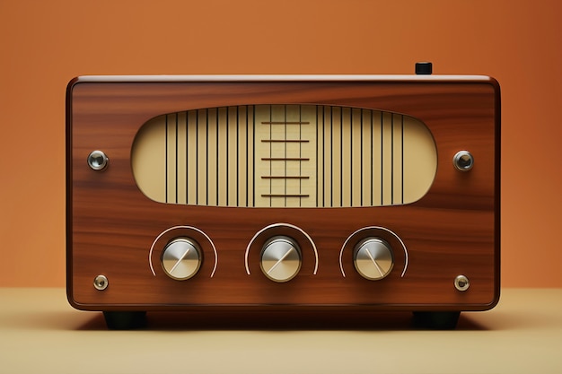 Vista di un dispositivo radio vintage in tonalità di noce