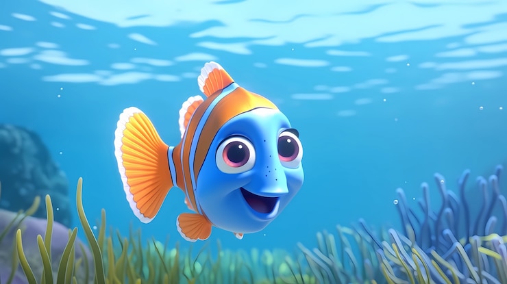 Foto gratuito vista di un pesce animato in 3d