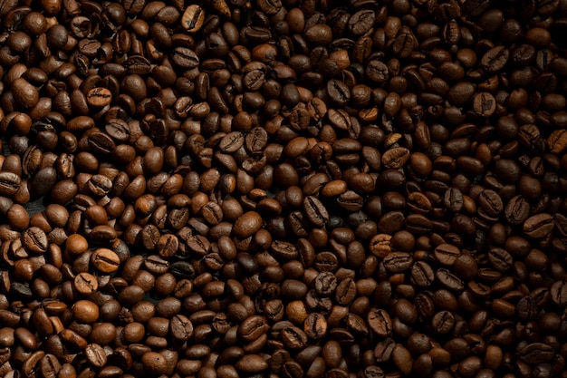 Vista di un sacco di chicchi di caffè