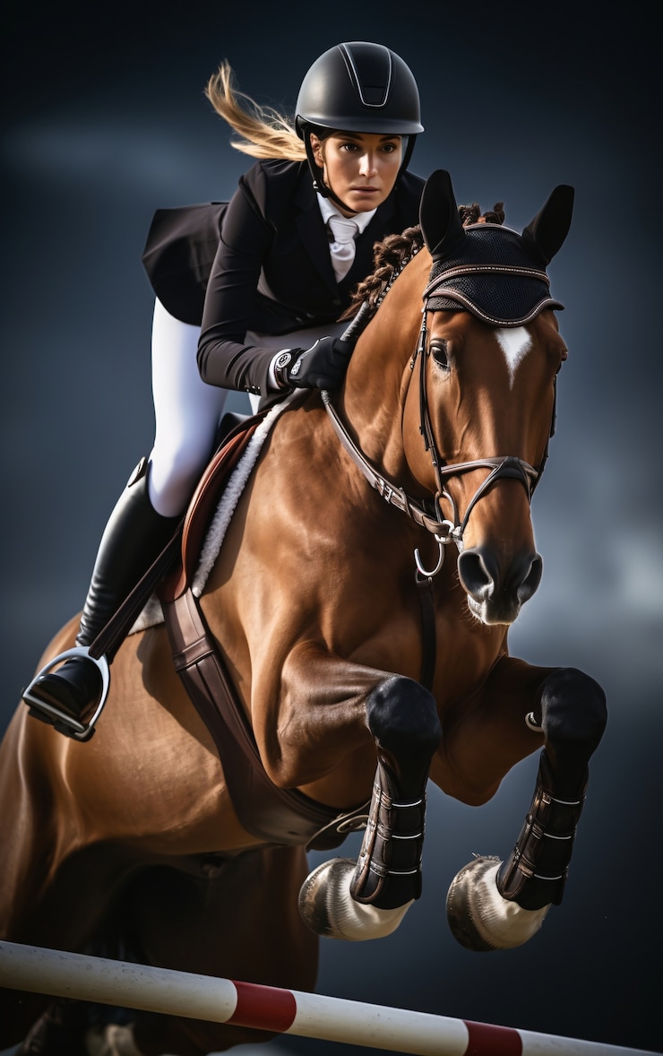 Foto gratuito vista di una cavaliera durante la competizione