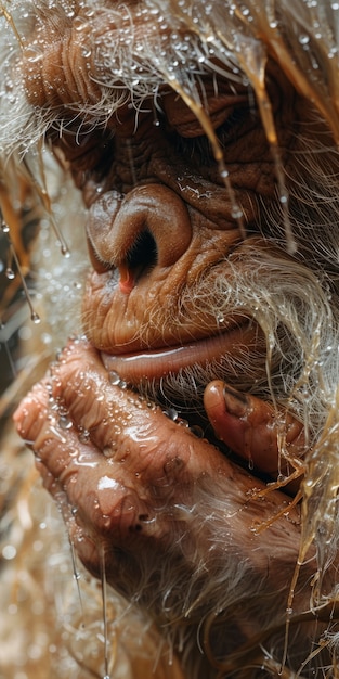 Vista di una creatura sasquatch in natura all'aperto
