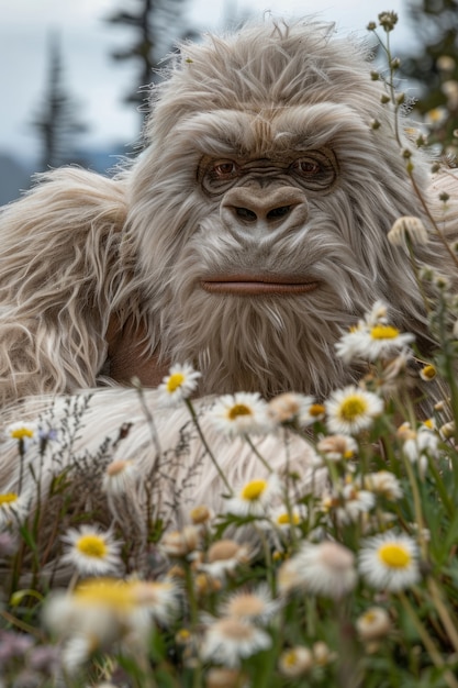 Vista di una creatura sasquatch in natura all'aperto