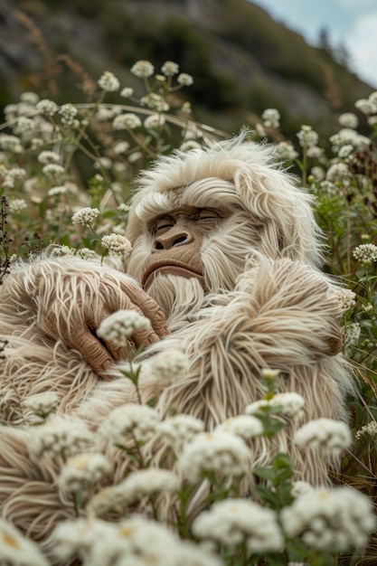 Vista di una creatura sasquatch in natura all'aperto