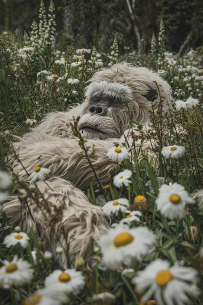 Vista di una creatura sasquatch in natura all'aperto