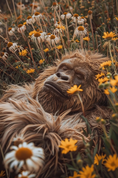 Vista di una creatura sasquatch in natura all'aperto