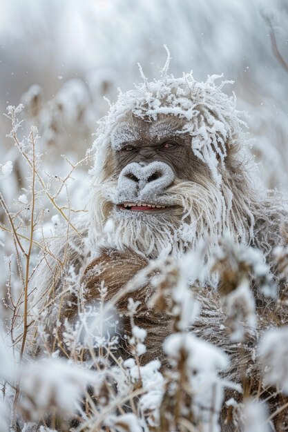 Vista di una creatura sasquatch in natura all'aperto