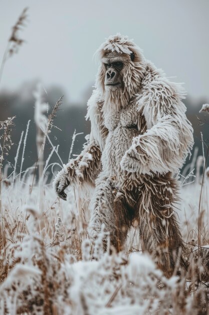 Vista di una creatura sasquatch in natura all'aperto