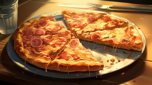 Vista di una deliziosa pizza in stile anime