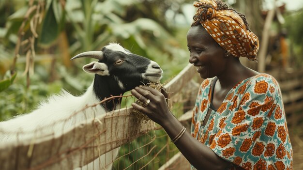 Vista di una donna che lavora nel campo dell'allevamento animale per celebrare la giornata del lavoro per le donne.