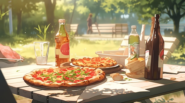 Vista di una gustosa pizza in stile anime