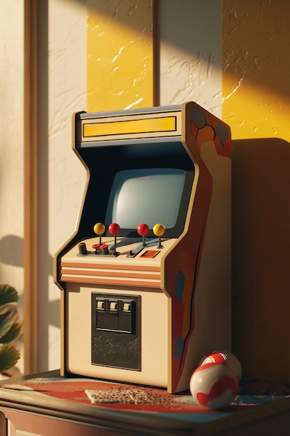 Vista di una macchina arcade vintage in tonalità di noce