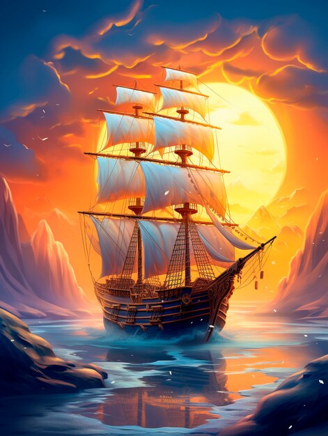 Vista di una nave pirata fantastica