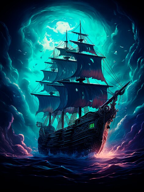 Vista di una nave pirata fantastica