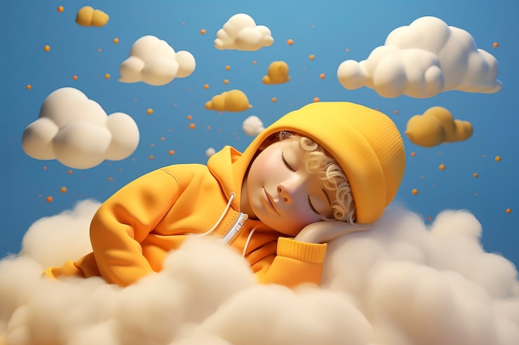 Foto gratuito vista di una persona 3d che dorme tra le nuvole