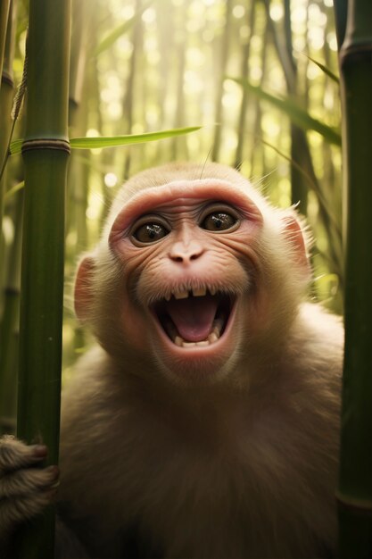 Vista di una scimmia divertente con la bocca spalancata