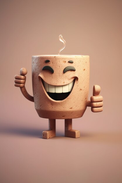 Vista di una tazza di caffè animata in cartone animato 3D