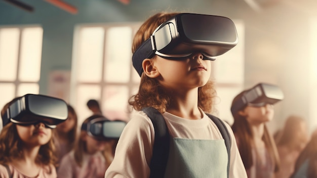 Vista di uno studente bambino con occhiali vr