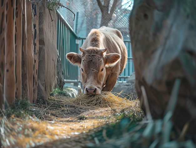 Vista fotorealista del pascolo delle mucche in natura all'aperto