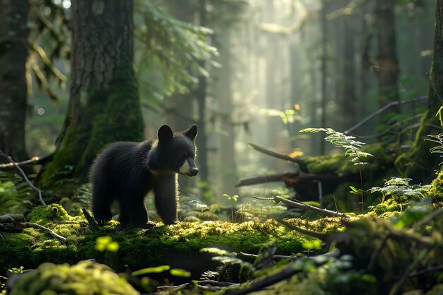 Vista fotorealista dell'orso selvatico nel suo ambiente naturale