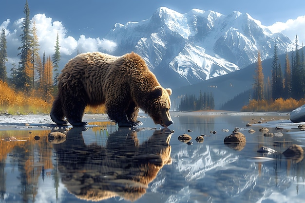 Vista fotorealista dell'orso selvatico nel suo ambiente naturale