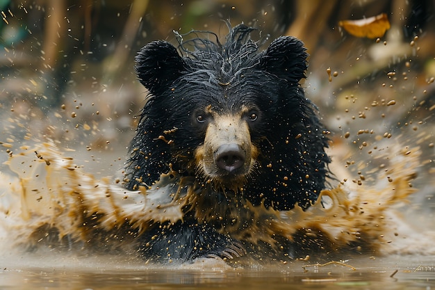 Vista fotorealista dell'orso selvatico nel suo ambiente naturale