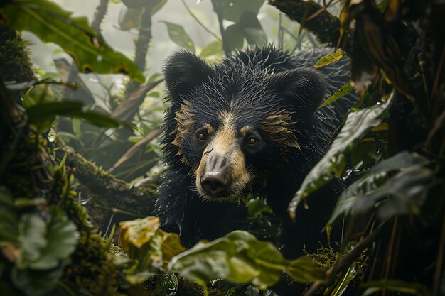 Vista fotorealista dell'orso selvatico nel suo ambiente naturale