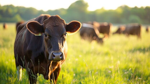 Vista fotorealista di mucche che pascolano all'aperto