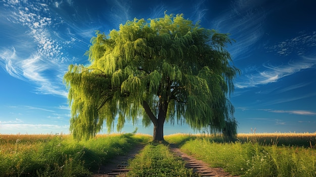 Vista fotorealista di un albero in natura con rami e tronco