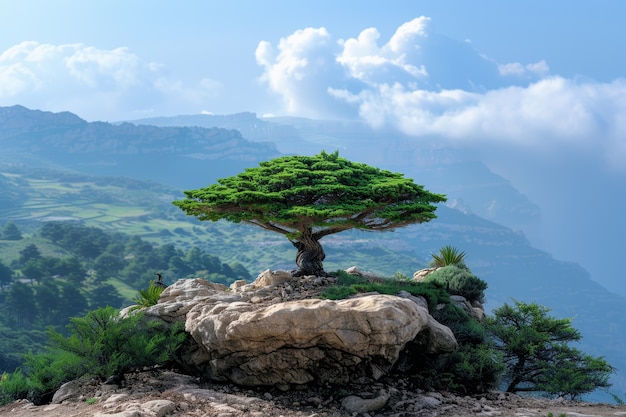 Vista fotorealista di un albero in natura con rami e tronco