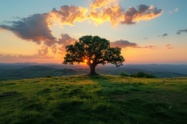 Vista fotorealista di un albero in natura con rami e tronco