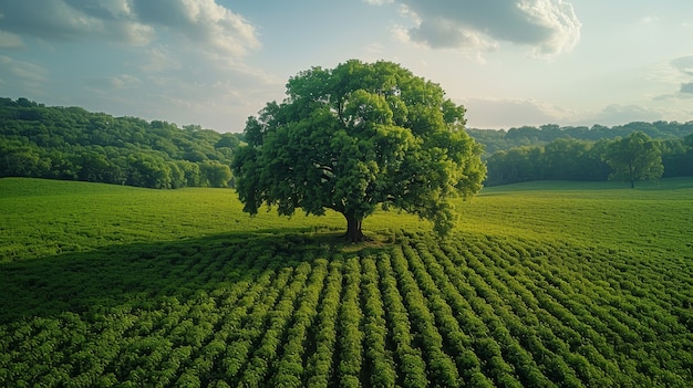 Vista fotorealista di un albero in natura con rami e tronco