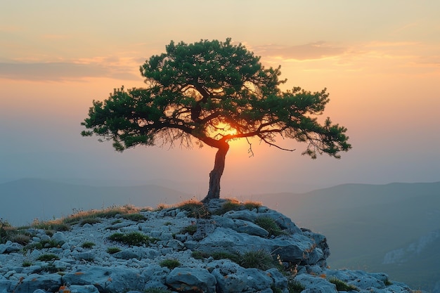 Vista fotorealista di un albero in natura con rami e tronco