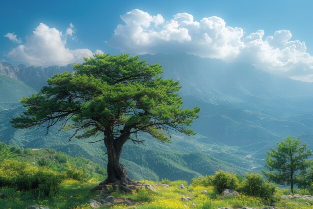 Vista fotorealista di un albero in natura con rami e tronco