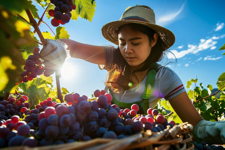 Foto gratuito vista fotorealista di una donna che raccoglie in un giardino biologico sostenibile