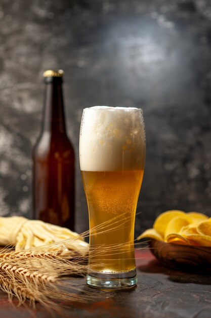 Vista frontale bicchiere d'orso con cips e formaggio su vino leggero foto alcol snack colore