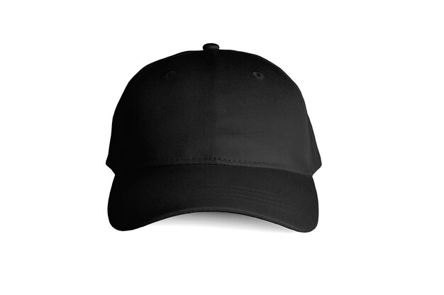 Vista frontale del berretto nero isolata