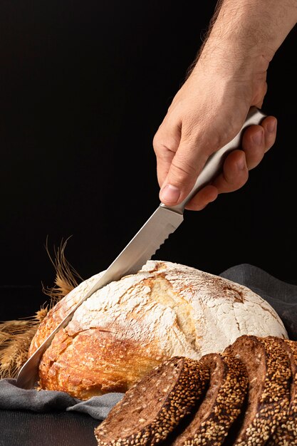 Vista frontale del concetto di pane con copia spazio