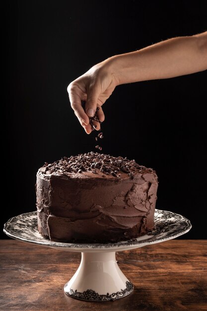 Vista frontale del concetto di torta al cioccolato