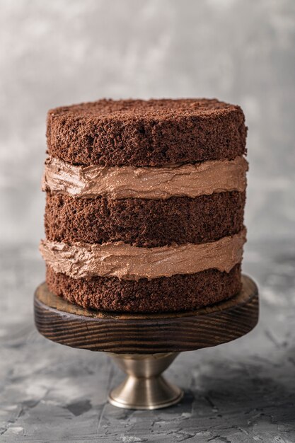 Vista frontale del delizioso concetto di torta al cioccolato