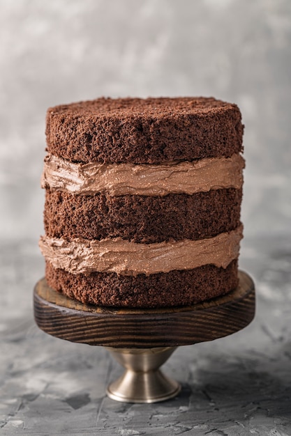 Vista frontale del delizioso concetto di torta al cioccolato