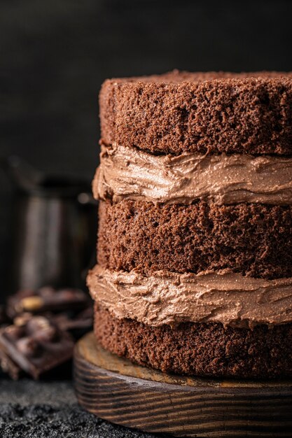 Vista frontale del delizioso concetto di torta al cioccolato