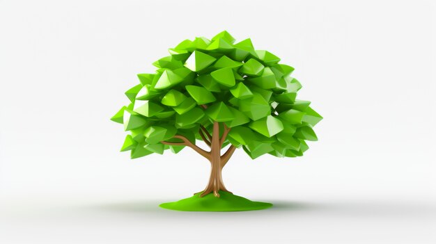Vista frontale dell'albero 3d con foglie e tronco