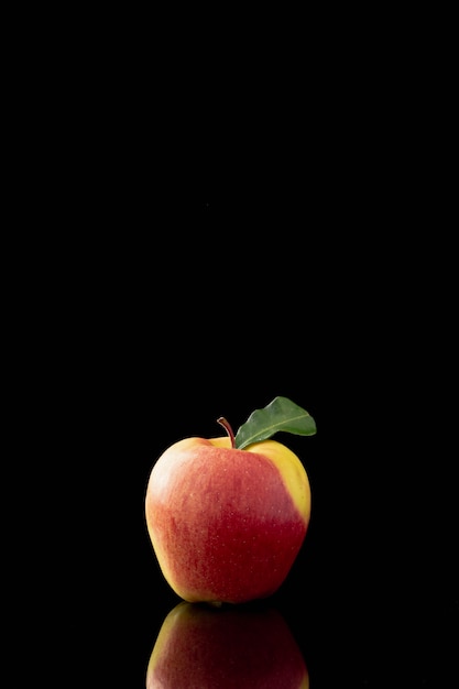 Vista frontale della mela con lo spazio della copia e di riflessione