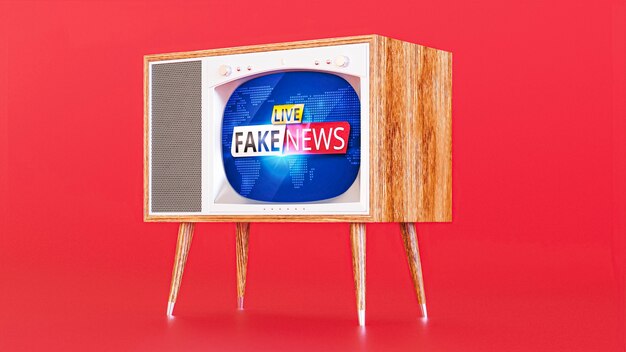 Vista frontale della tv con fake news