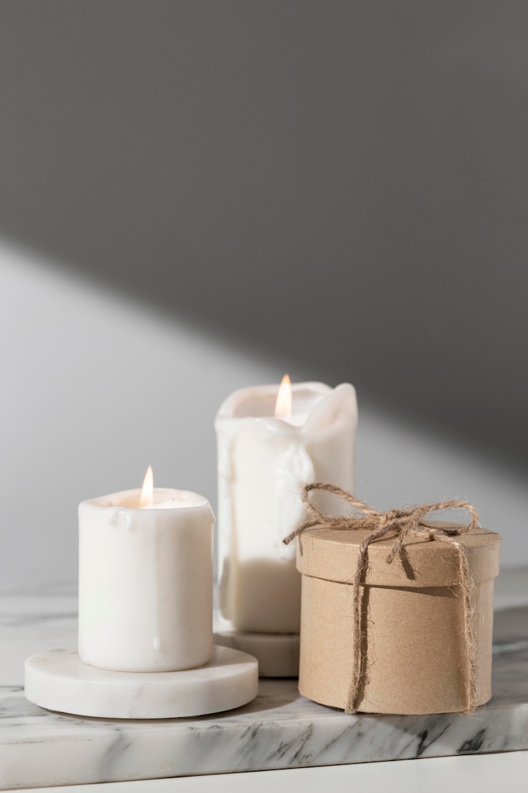 Foto gratuito vista frontale delle candele del giorno dell'epifania con copia spazio e confezione regalo