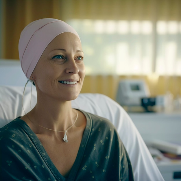 Vista frontale donna positiva con cancro