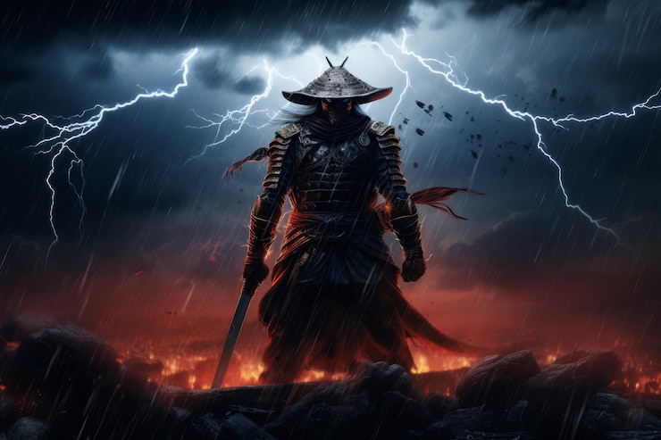Foto gratuito vista frontale ninja che indossa l'attrezzatura