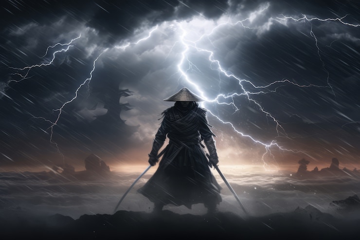 Foto gratuito vista frontale ninja che indossa l'attrezzatura